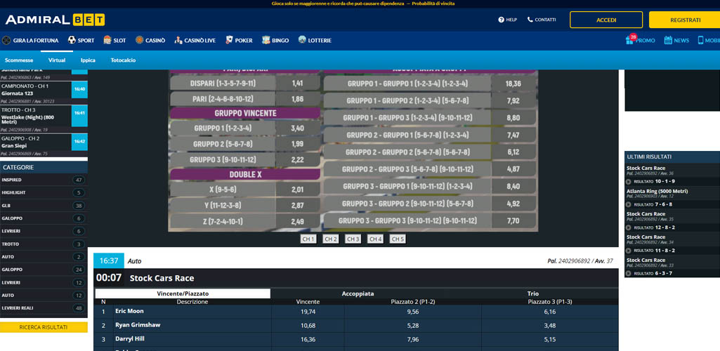 Scommesse virtuali su AdmiralBet