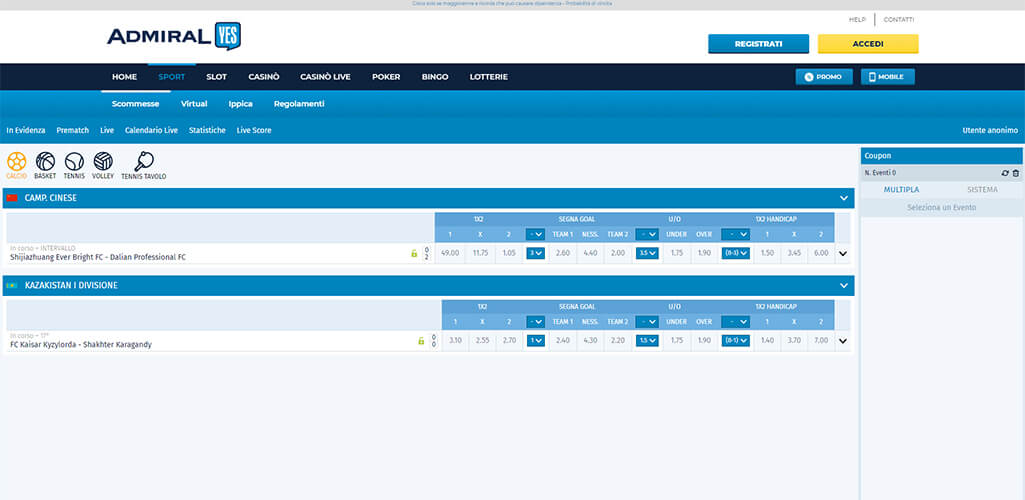 AdmiralYES scommesse live