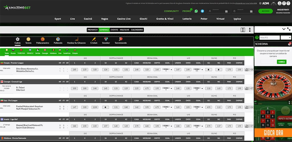 La pagina scommesse live di Amazingbet