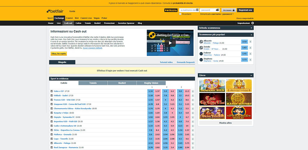 L'opzione Cashout di Betfair Italia