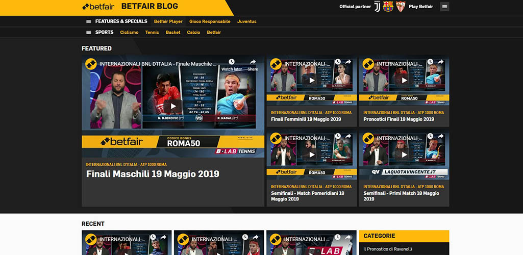 Ultime notizie sport su Betfair blog