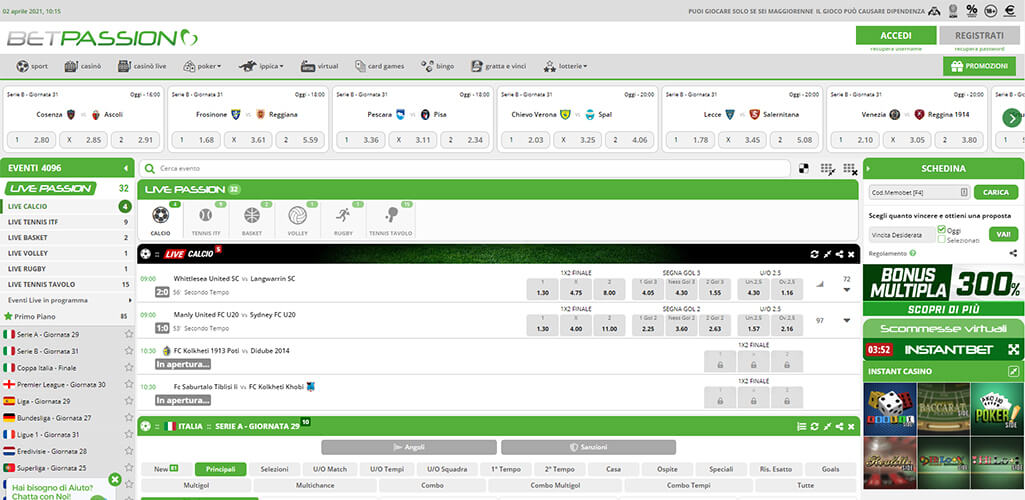 La pagina scommesse live di Betpassion