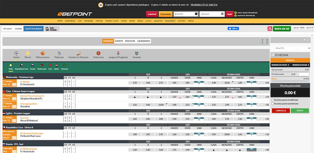 La pagina scommesse live di Betpoint