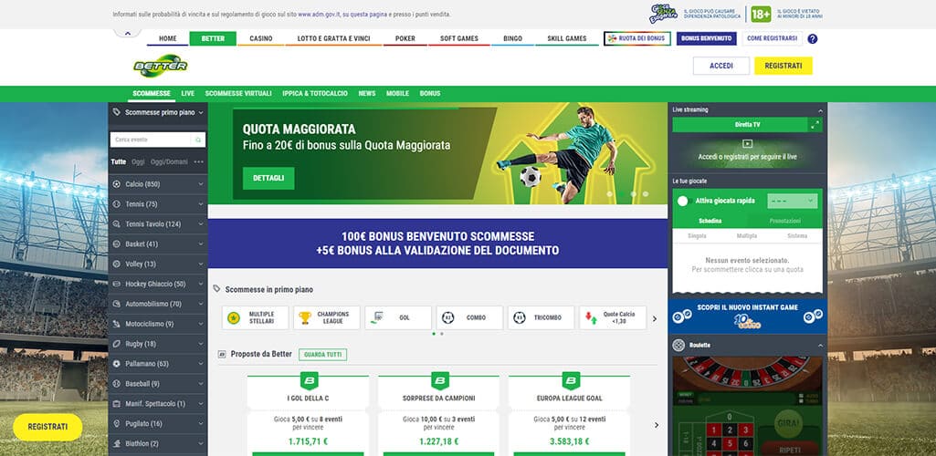 La pagina scommesse sportive di Better