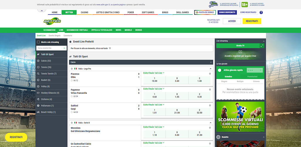 Better scommesse live