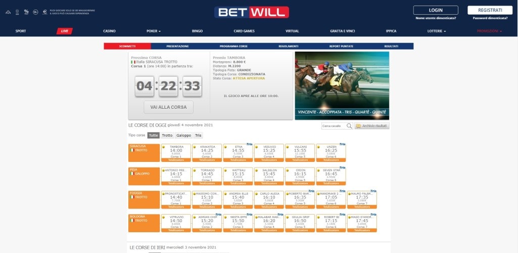 Betwill Ippica Online