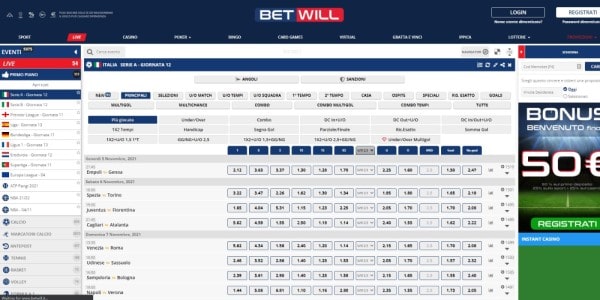 Betwill scommesse sportive