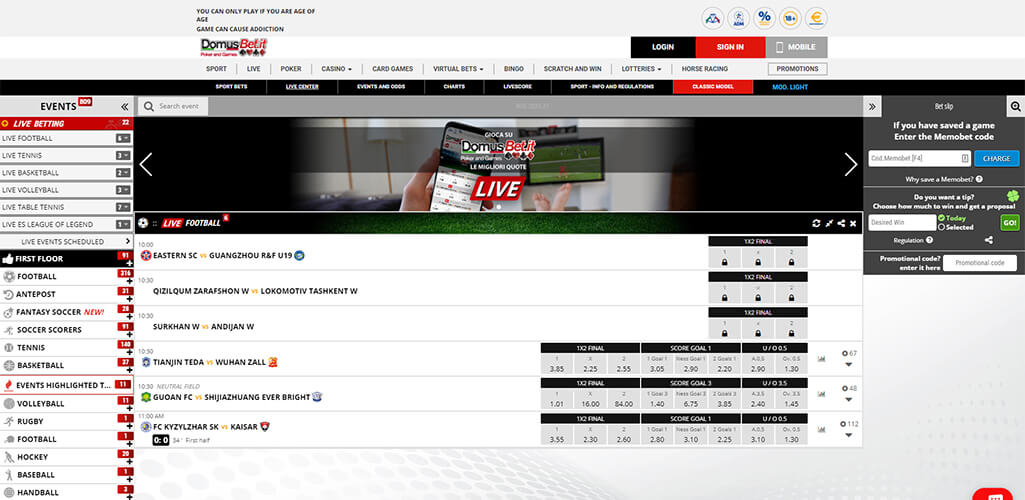 La pagina scommesse live di DomusBet