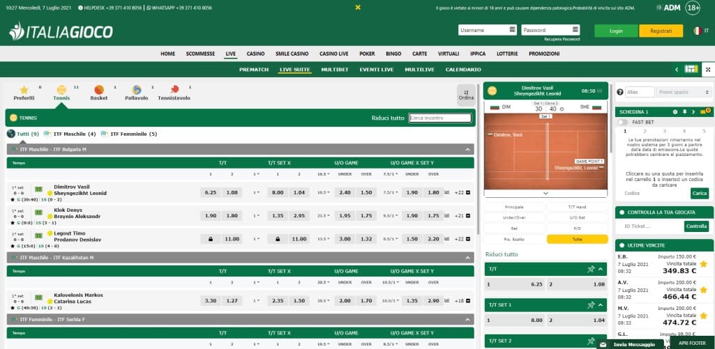 La pagina scommesse live di Italiagioco