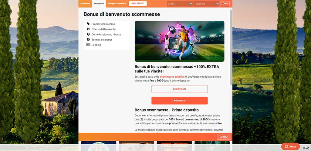 Bonus di benvenuto scommesse - LeoVegas