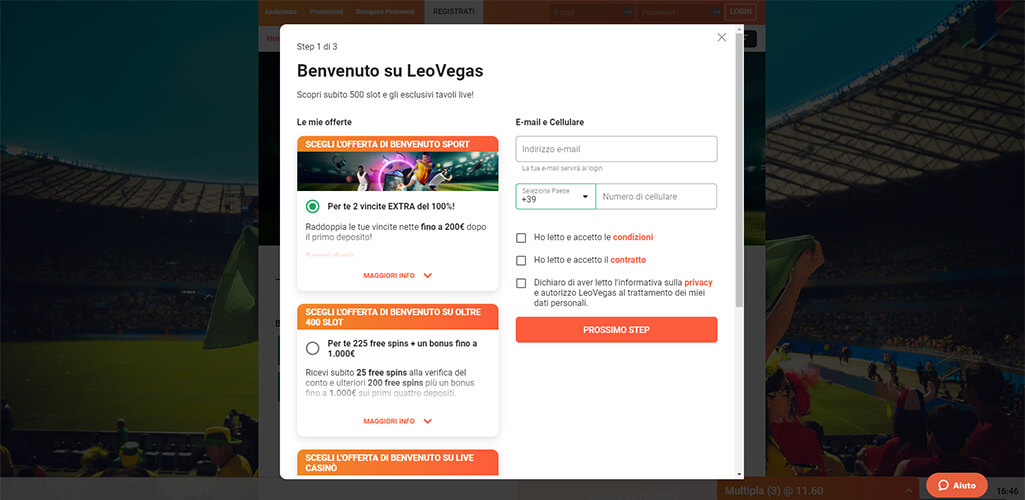 Registrazione di un nuovo conto su LeoVegas