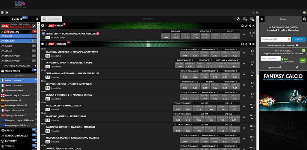 La pagina scommesse live di Mediabet