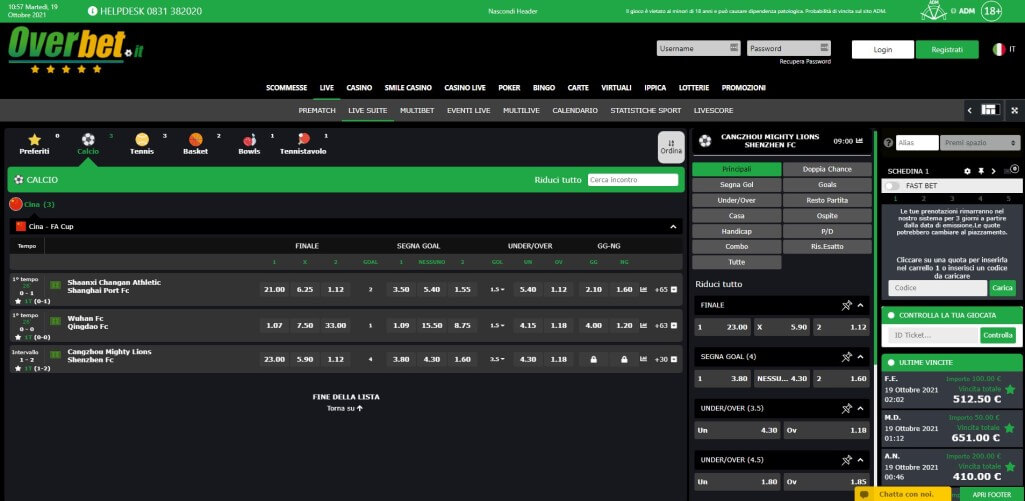 La pagina scommesse live di Overbet