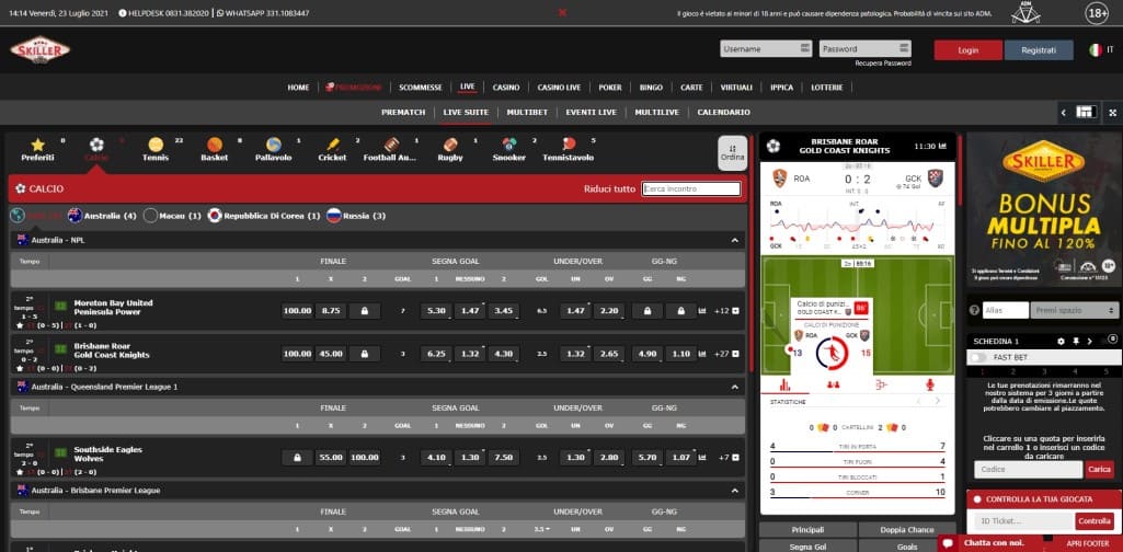 La pagina scommesse live di Skiller