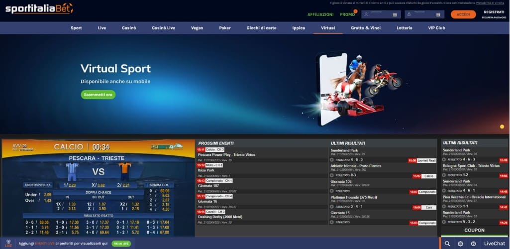 Gli sport virtuali di Sportitaliabet