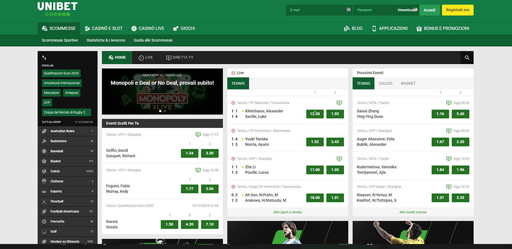 Trova tutte le scommesse facilmente si Unibet